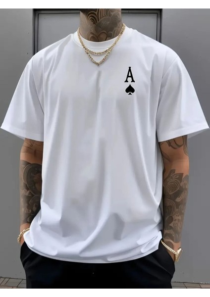 Unisex Maça As Baskılı Oversize %100 Pamuk T-Shirt fiyatları