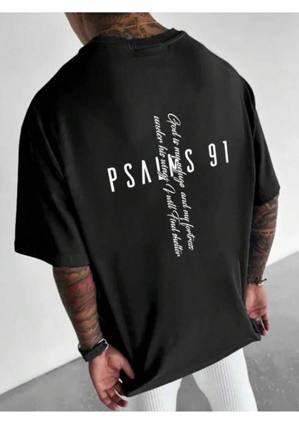 Unisex Psalms 91 Baskılı Oversize %100 Pamuk T-Shirt