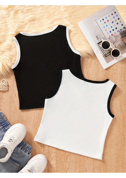 Çocuk Kurdele Baskılı Askılı Crop T-Shirt 2'li Set fiyatları