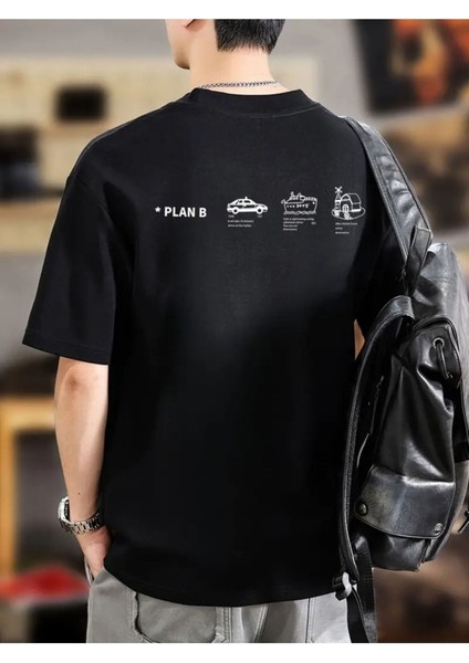 Unisex B Planı Baskılı Oversize %100 Pamuk T-Shirt