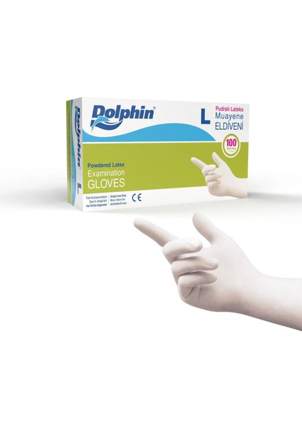 Pudralı Lateks Muayene Eldiveni L Beden 100'LÜ Paket, Güvenli ve Konforlu Kullanım