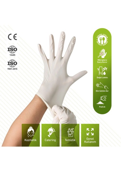 Pudralı Lateks Muayene Eldiveni L Beden 100'LÜ Paket, Güvenli ve Konforlu Kullanım fiyatları