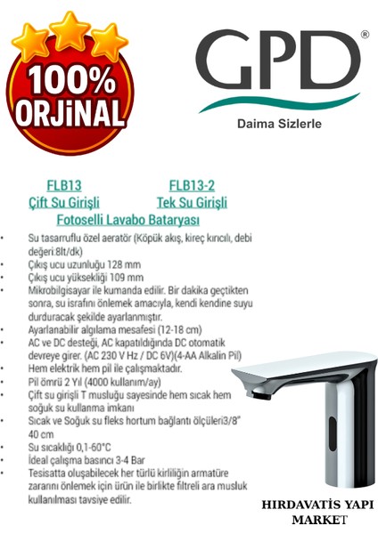 FLB13 Fotoselli Lavabo Bataryası (Çift Su Girişli) fırsatları
