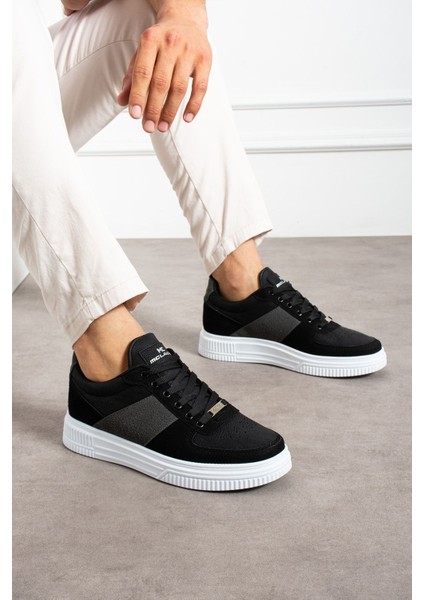 Erkek Siyah Füme Beyaz Sneaker Günlük Spor Ayakkabı Yüksek Taban Rahat Tasarım F32