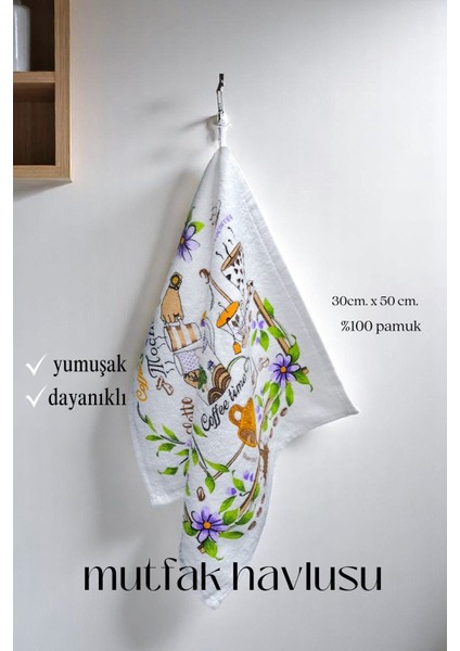3'lü Renkli Baskılı Beyaz Mutfak Havlusu Seti, Yumuşak ve Şık Dokunuş. modelleri