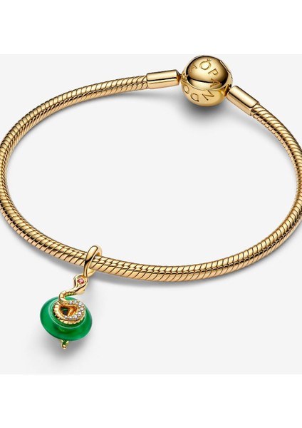 Yılan Figürlü Yeşil Murano Camı Sallantılı Charm 14 Ayar Altın Kaplama modelleri