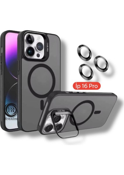 Apple Iphone 16 Pro Uyumlu Mat Serisi Standlı Kapak Magsafe Kılıf +Lens Koruma .
