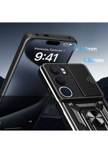 Vivo Y19S Kılıf Kamera Korumalı Sürgülü Yüzüklü Armor Zırhlı Mıknatıslı Standlı Kapak modelleri