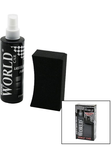 Shıne World Car Lastik - Tampon Parlatıcı Sprey Seti Plastik Şişe 250ML ± %10 Parlatma Süngeri (4172)