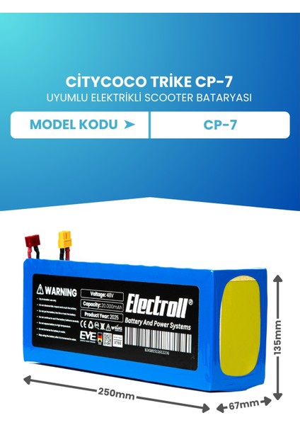 Citycoco Trike Cp-7 Scooter Batarya (Orjinal Kapasite) Lifepo4 60V 20AH Elektrikli Scooter Bataryası fiyatları