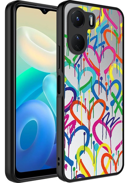 Vivo Y16 Kılıf Aynalı Desenli Kamera Korumalı Parlak Arth Mirror Kapak-Kalp