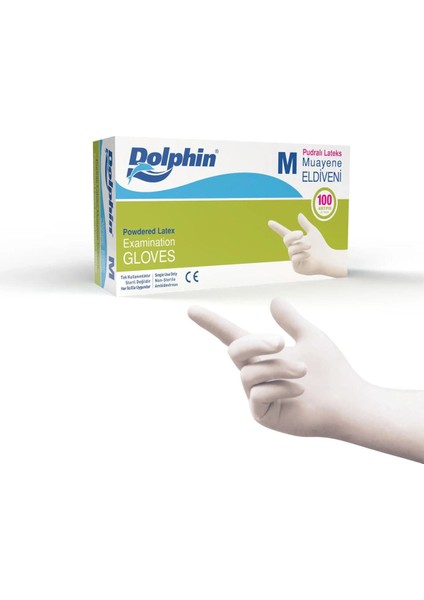 Beyaz Pudralı Lateks Muayene Eldiveni M Beden 100'LÜ Paket