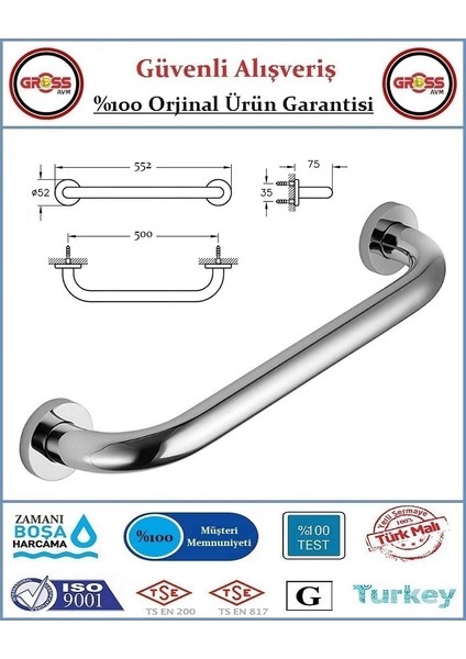 Engelli Tutunma Barı - Bedensel Engelli Küvet Tutunma Barı - 50CM