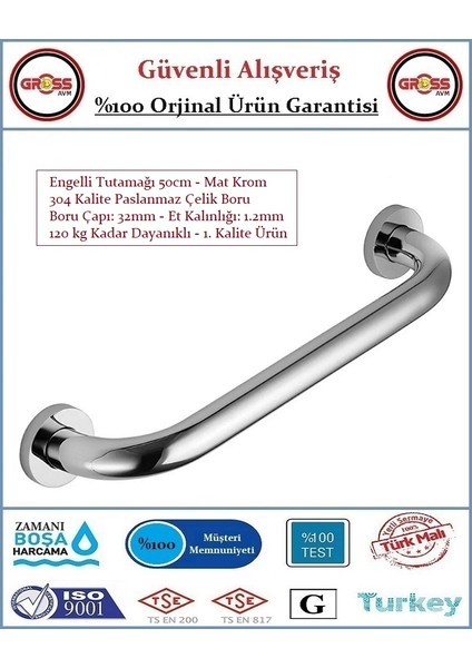 Engelli Tutunma Barı - Bedensel Engelli Küvet Tutunma Barı - 50CM fiyatları