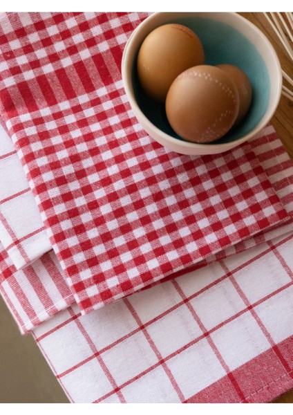 Kare Desenli 4'lü Mutfak Havlusu Seti, Kırmızı, Bulaşık ve Temizlik Bezi fiyatları