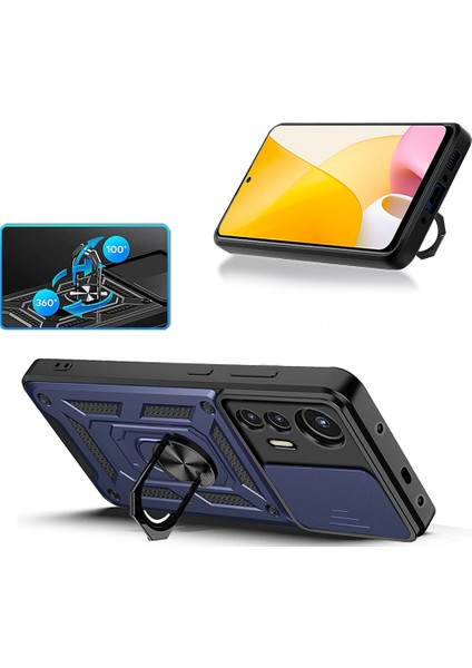 Mi 12 Lite Kılıf Magnetik Standlı Kamera Korumalı Mtsc Sürgülü Vega Kapak - Siyah