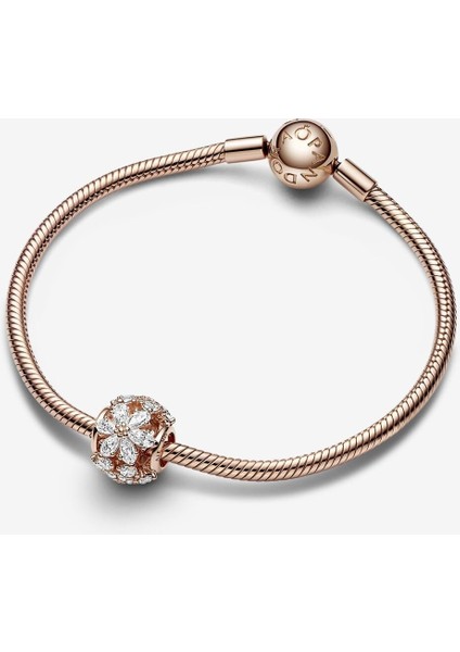 Işıltılı Herbaryum Yuvarlak Charm 14 Ayar Pembe Altın Kaplama modelleri