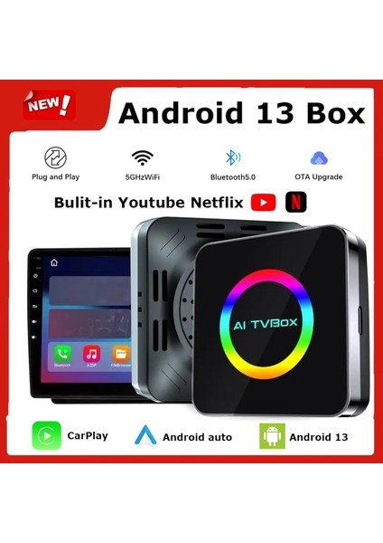 Android 13 Carplay Android Auto Ai Box, 4gb Ram 64GB Rom, Netflix Youtube Video Oynatma Destekli Mactivepro indirimleri