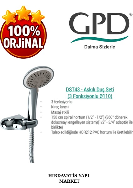 DST43 Askılı Duş Seti (3 Fonksiyonlu Ø110) fırsatları