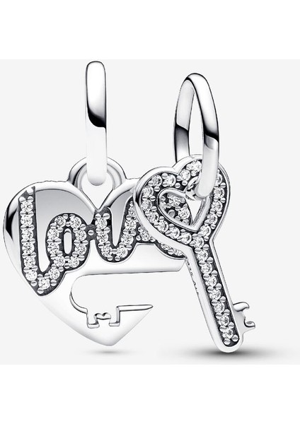 Ayrılabilir Kalp ve Anahtar Sallantılı Charm 925 Ayar Gümüş
