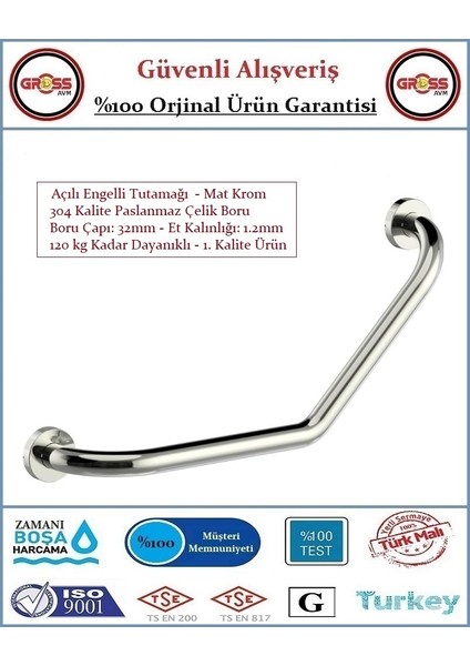 Açılı Bedensel Engelli Tutunma Barı - Engelli Küvet Tutunma Barı - 35X35 fiyatları