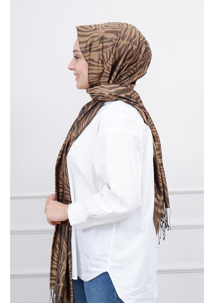 Zebra Jakar Desenli Ipek Şal 05139 Sütlü Kahve