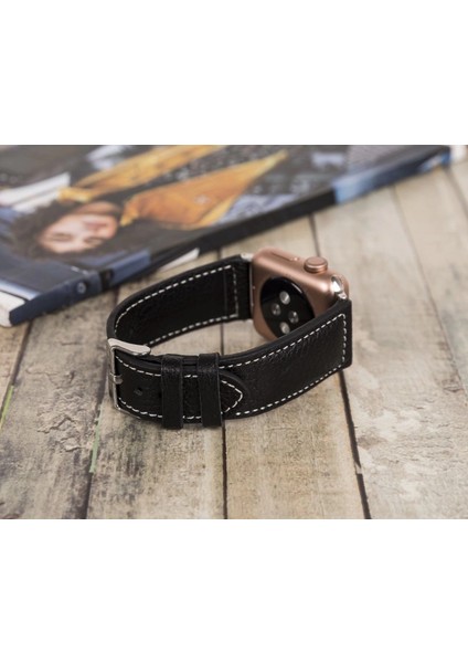 Apple Watch Uyumlu Deri Kordon 42-44-45MM Nm4-As1 Siyah modelleri