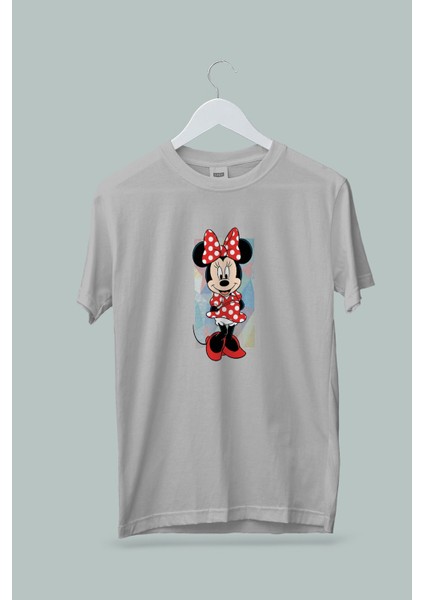 Kız Çocuk Mini Mouse Baskılı Beyaz Gri Siyah Tshirt 5 6 7 8 9 10 11 12 13 14 Yaş