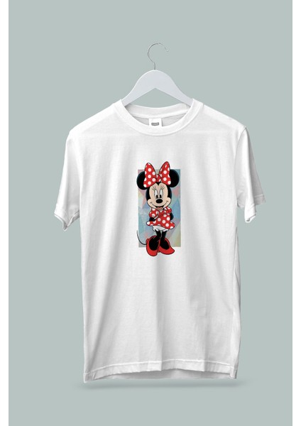 Kız Çocuk Mini Mouse Baskılı Beyaz Gri Siyah Tshirt 5 6 7 8 9 10 11 12 13 14 Yaş