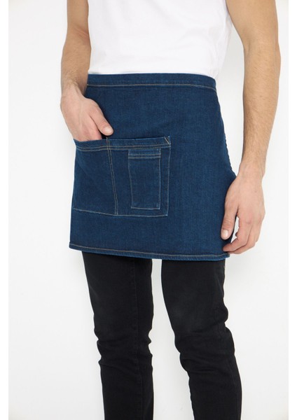 Mavi Unisex Yarım Kot Önlük, Kahve ve Restoran Kullanımına Uygun Seramik Pasta Apronu