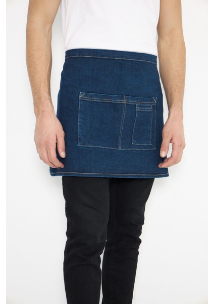 Mavi Unisex Yarım Kot Önlük, Kahve ve Restoran Kullanımına Uygun Seramik Pasta Apronu