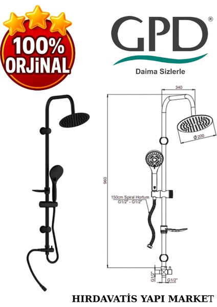 DST19-2-S Yönlendiricili Duş Seti (3 Fonksiyonlu El Duşu + Ø200) modelleri