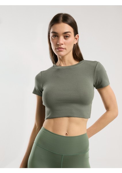 Ever Relaxed Rib Haki Kadın Crop Tişört fiyatları