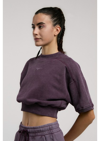 Bronx 1910 Oversize Mor Crop Kadın Kısa Kollu Sweatshirt fiyatları
