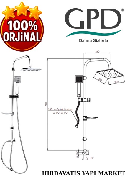 DST19-3 Yönlendiricili Duş Seti (Tek Fonksiyonlu El Duşu + 200X200) modelleri