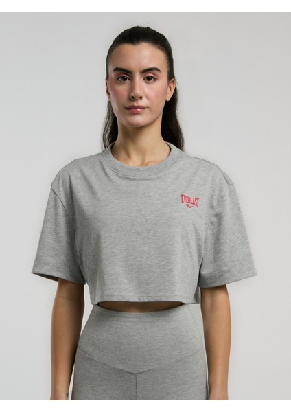 Ever Essentials Comfort Gri Melanj Kadın Crop Tişört