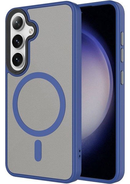 Galaxy S24 Kılıf Sert Pc Arka Yüzey Wireless Şarj Özellikli Mtsc Flet Magsafe Kapak-Lacivert