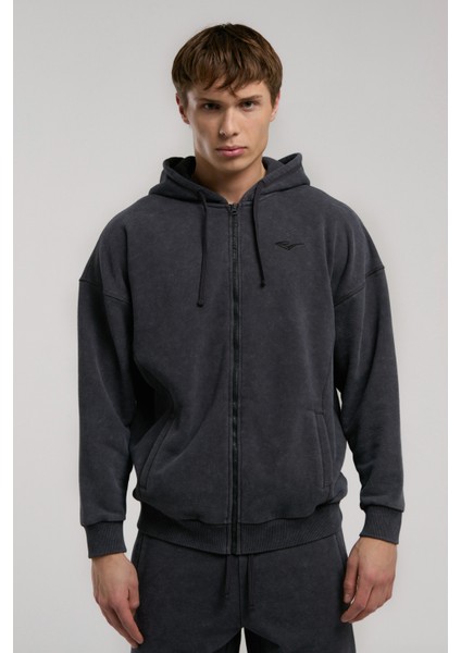Ny Street Füme Kapüşonlu Erkek Full Zip Sweatshirt