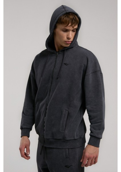 Ny Street Füme Kapüşonlu Erkek Full Zip Sweatshirt fiyatları