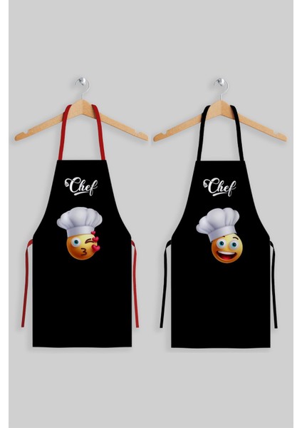 Sevimli Şef Ikili Kumaş Mutfak Önlüğü Seti, Siyah, Şık ve Kullanışlı Mutfak Aksesuarı