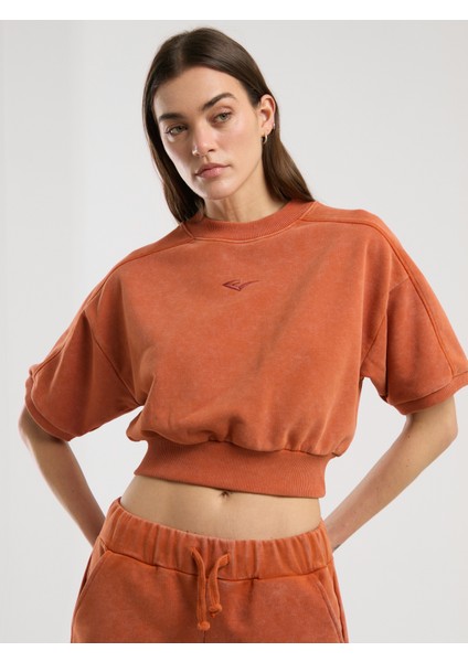 Bronx 1910 Oversize Turuncu Crop Kadın Kısa Kollu Sweatshirt