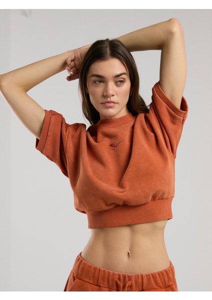 Bronx 1910 Oversize Turuncu Crop Kadın Kısa Kollu Sweatshirt fiyatları