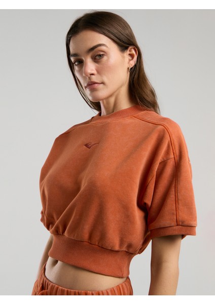 Bronx 1910 Oversize Turuncu Crop Kadın Kısa Kollu Sweatshirt modelleri