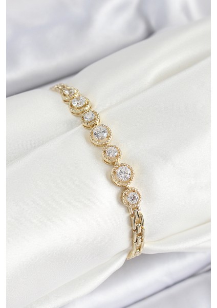Xuping Pirinç Sıralı Daire Baget Model Gold Renk Kadın Bileklik