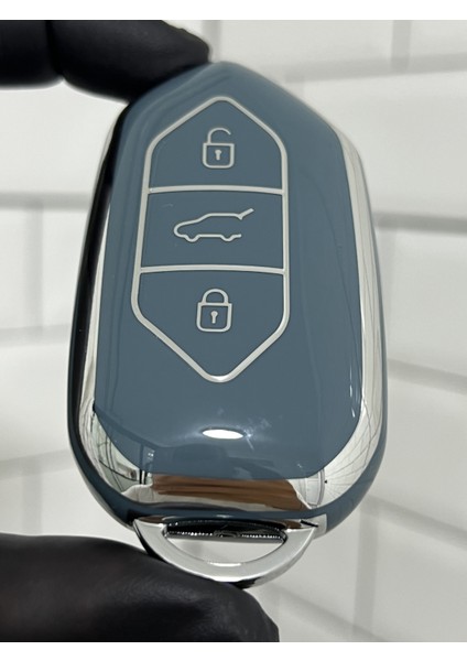 Togg T10X Uyumlu 3 Butonlu Anahtar Koruma Kılıfı Gri Gümüş modelleri