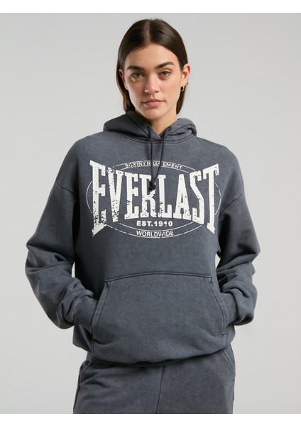 Authentic Boxing Wmn Kadın Gri Kapüşonlu Oversize Sweatshirt.333