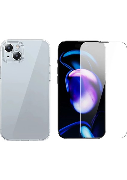 Baseus iPhone 15 Schott Serisi Şeffaf Silikon Kılıf + Tempered Ekran Koruyucu Set - LORCE6773-77
