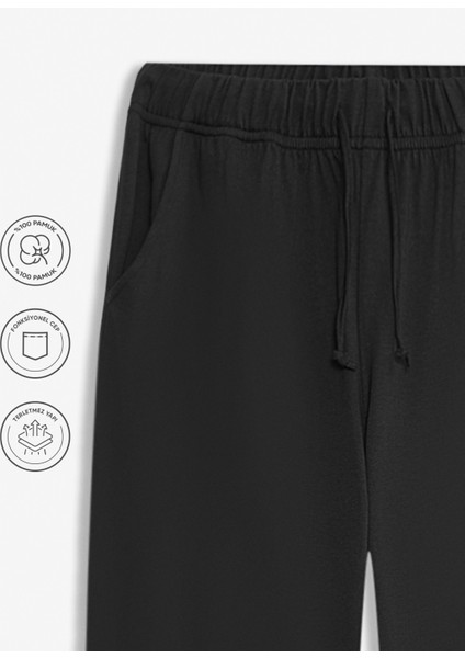 %100 Pamuk Premium Kumaş Siyah Pijama Altı Regular Fit Beli Lastikli Ipli Cepli Terletmez Esnek Erkek Rahat Kesim fiyatları