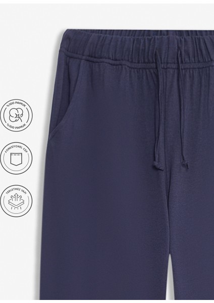 %100 Pamuk Premium Kumaş Pijama Altı Lacivert Regular Fit Beli Lastikli Ipli Cepli Terletmez Esnek Erkek Rahat Kesim fiyatları