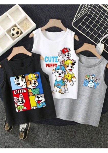 Kız-Erkek Çocuk Sıfır Kol Little Dog Baskılı Tişört Set